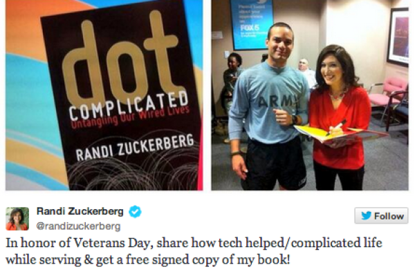 Randi Zuckerberg's self-promotional Veteran's Day-themed tweet.